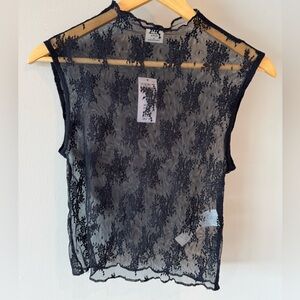 NWT Abercrombie sheer lace mock neck tank in black
